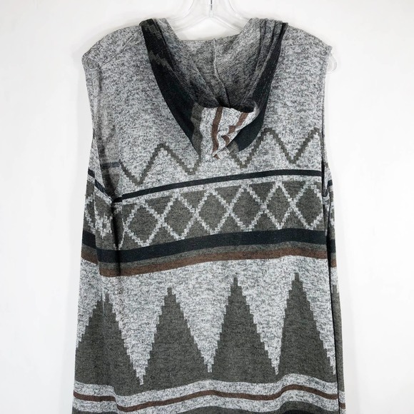 New Directions Large Shrug Sweater Gray Knit Hooded Waterfall Front Open 1383 - Picture 3 of 7